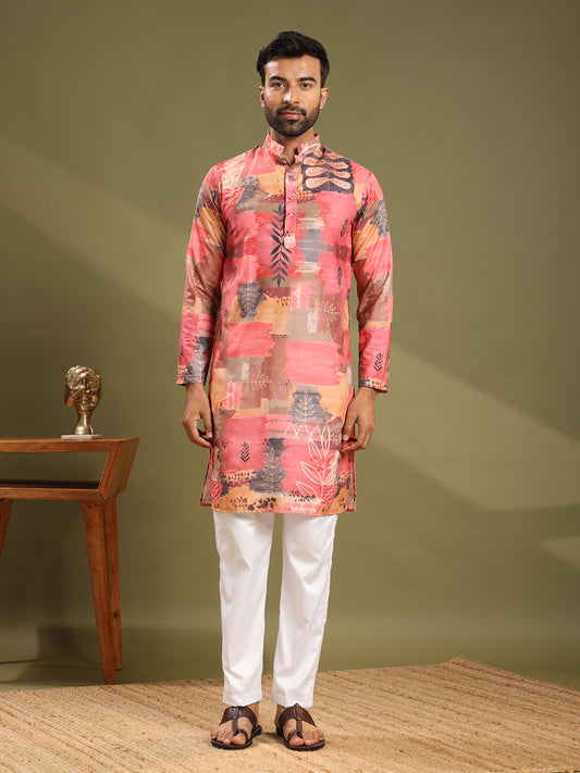 Multi Colour Premium Linen Printed Kurta