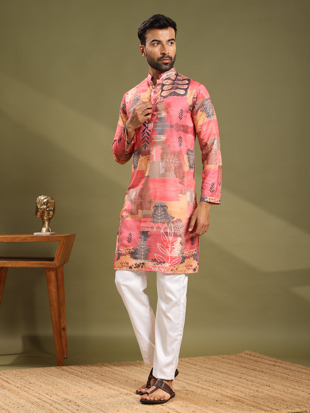 Multi Colour Premium Linen Printed Kurta