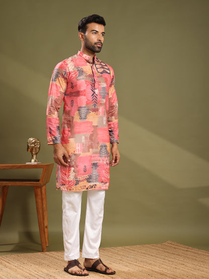 Multi Colour Premium Linen Printed Kurta