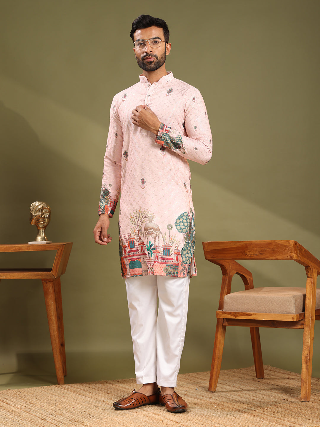 Soft Pink Printed With Embroidery Kurta