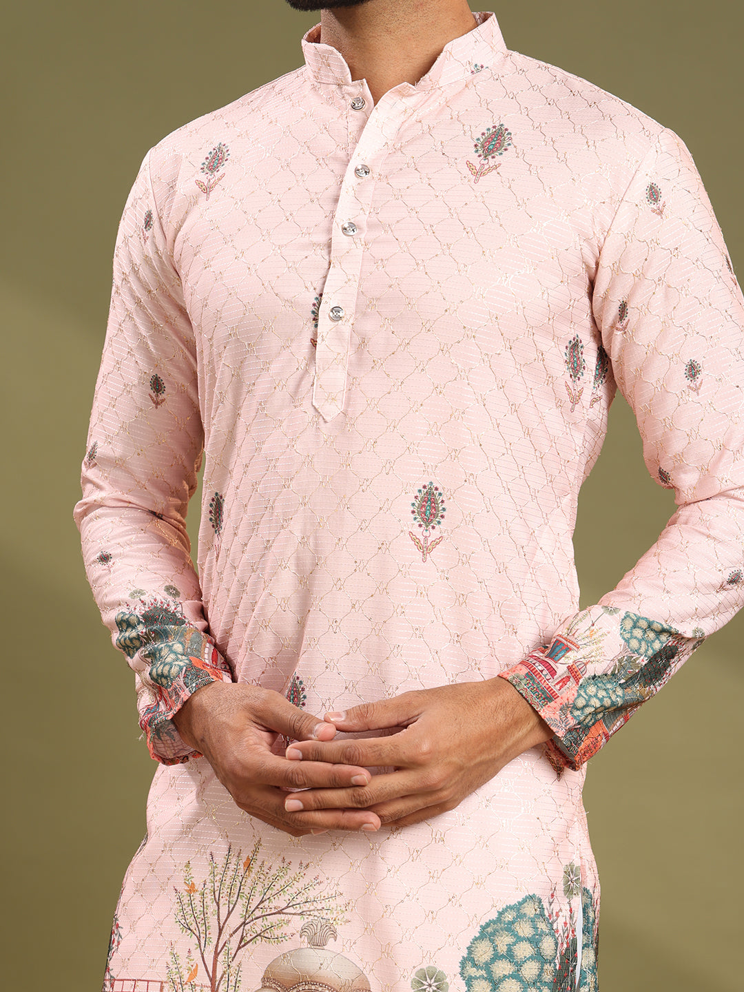 Soft Pink Printed With Embroidery Kurta