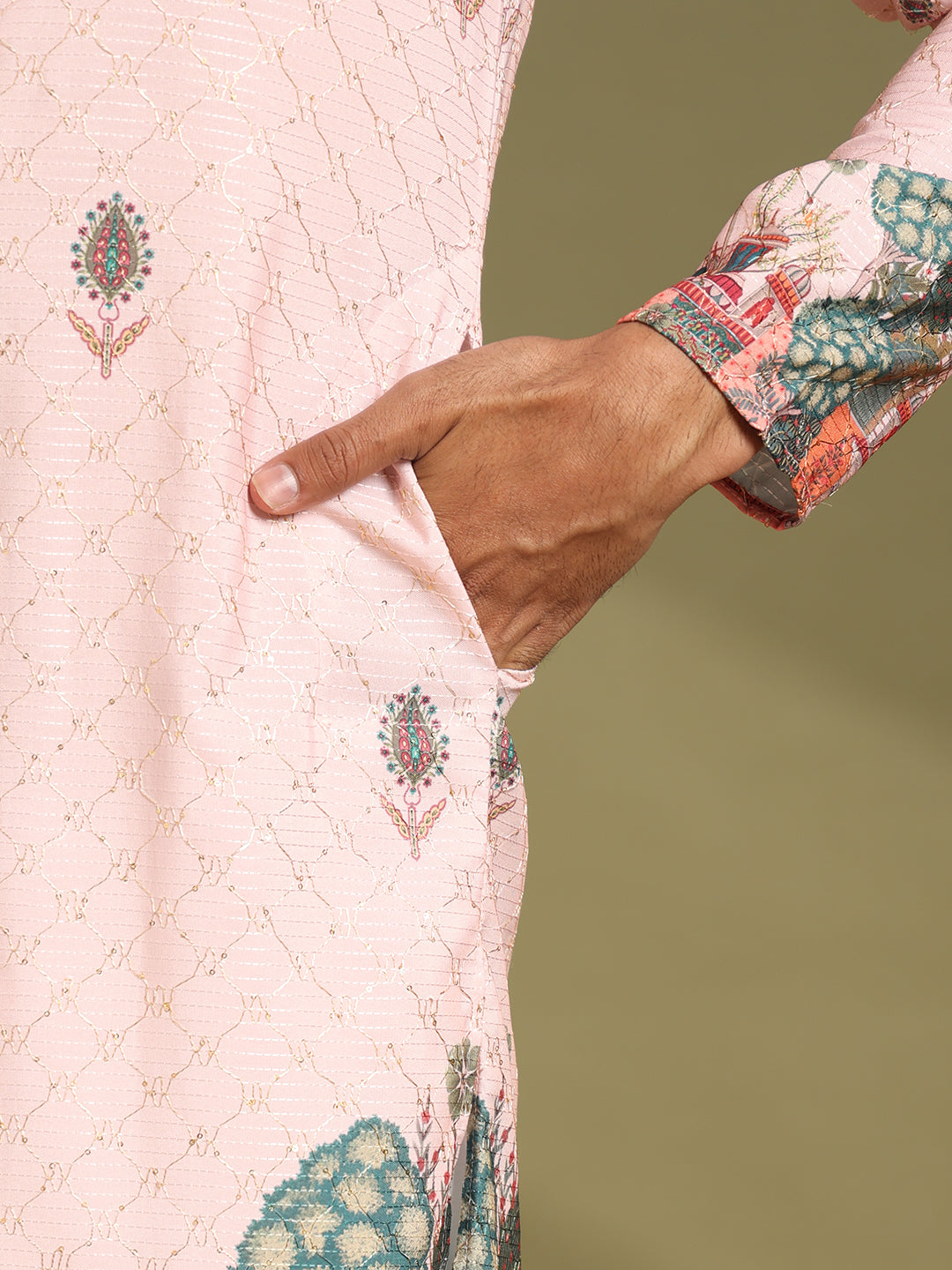 Soft Pink Printed With Embroidery Kurta