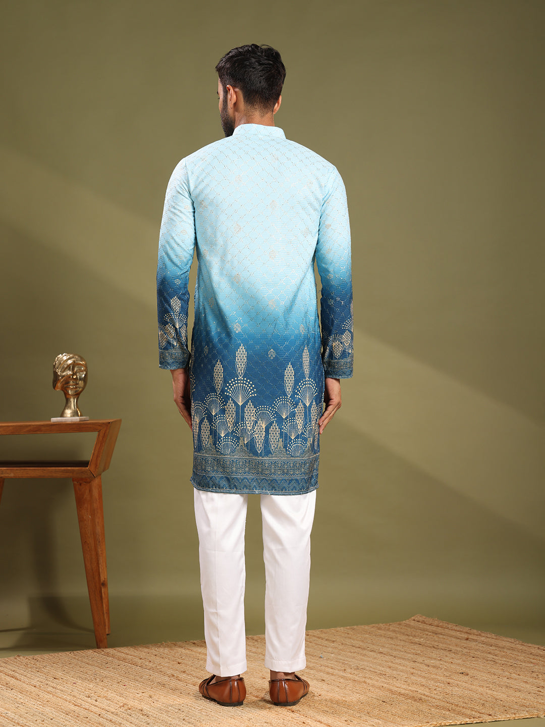 Shaded Blue Printed Plus Embroidered Kurta