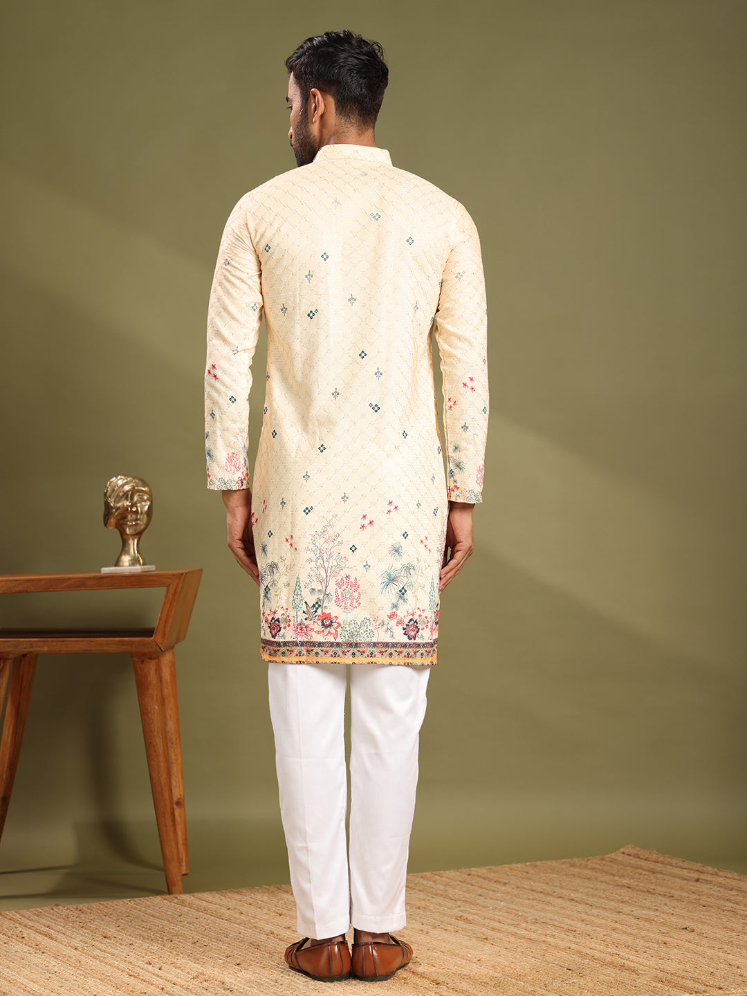 Lime Yellow Embroidered Printed Kurta