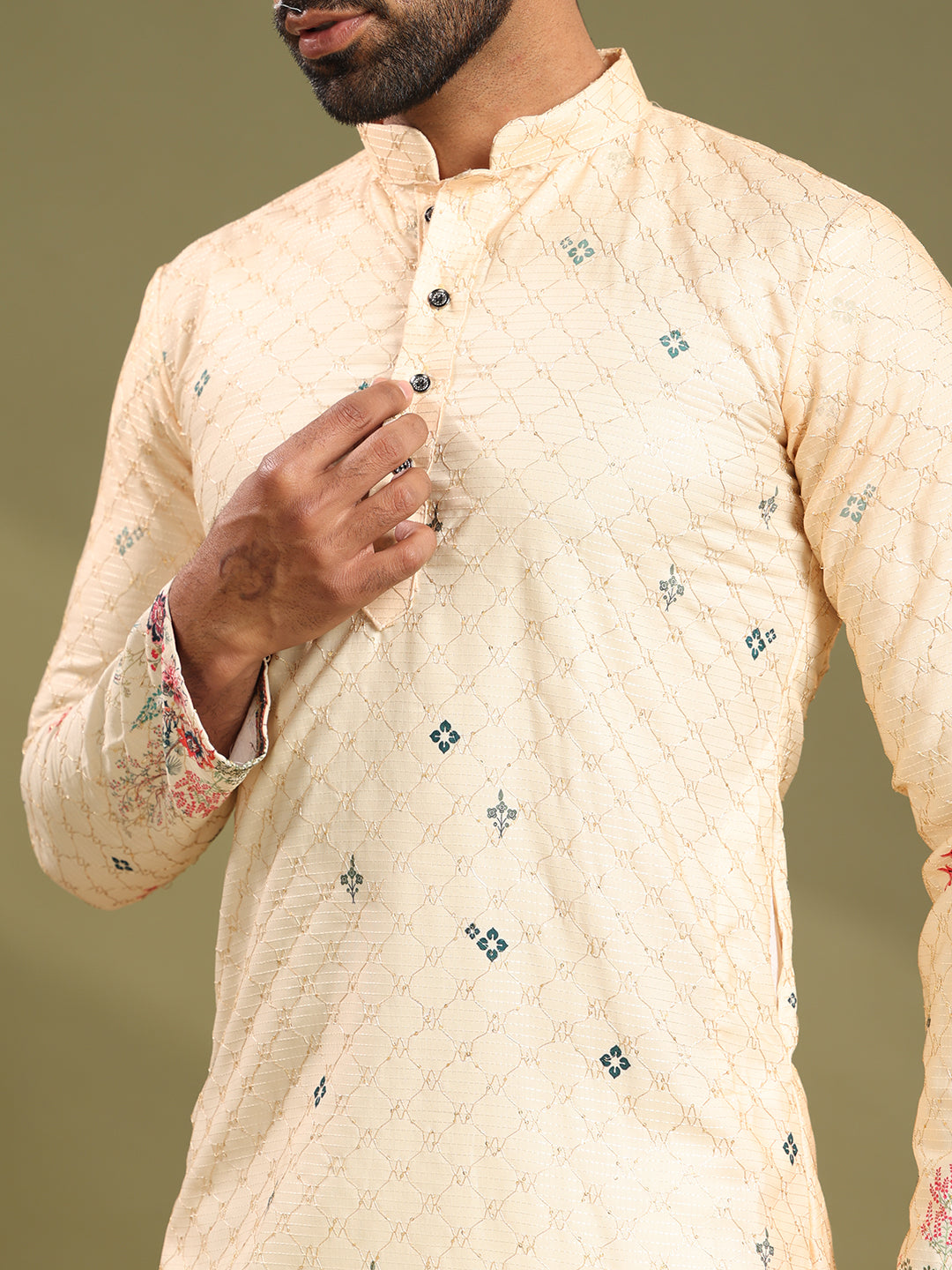 Lime Yellow Embroidered Printed Kurta