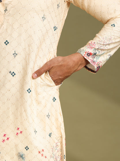 Lime Yellow Embroidered Printed Kurta