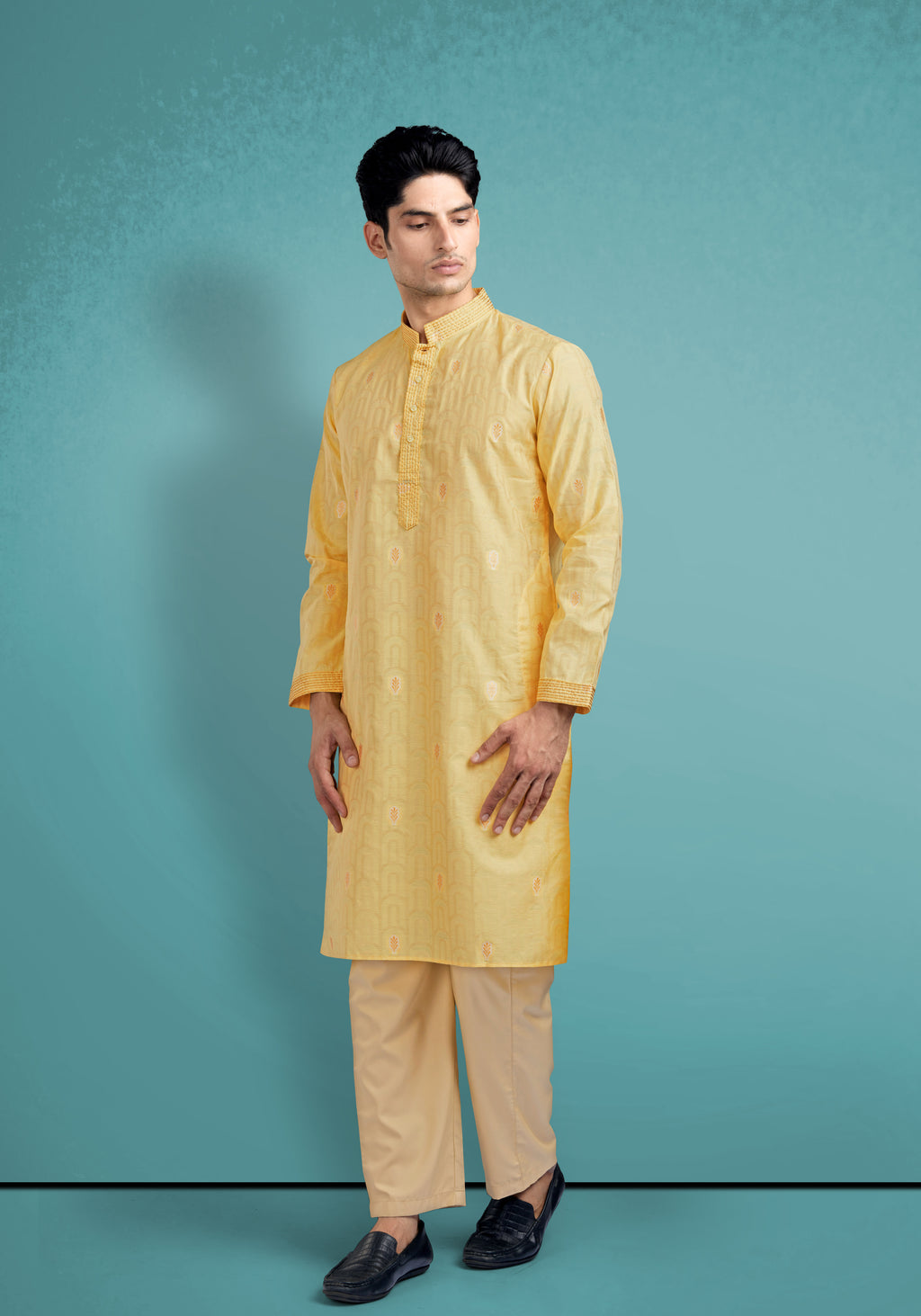 Light Yellow Silk Cotton Kurta