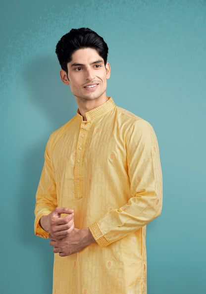 Light Yellow Silk Cotton Kurta