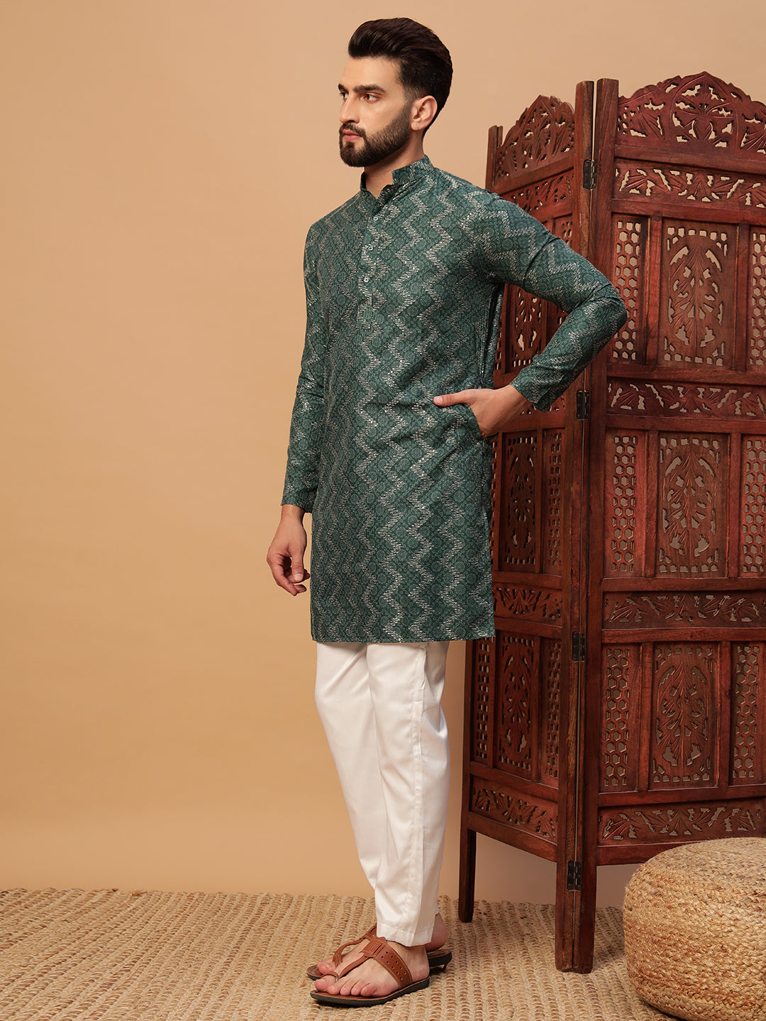 Green Bandhani Print Kurta