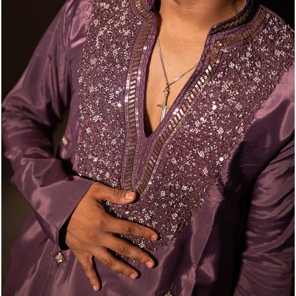 The Feroze Embroidered Kurta Set (Dark wine)