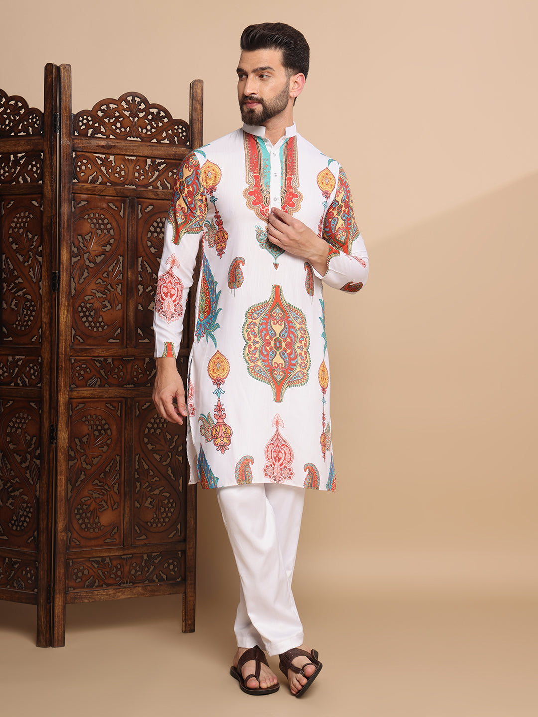 White Charm Digital Kurta Set