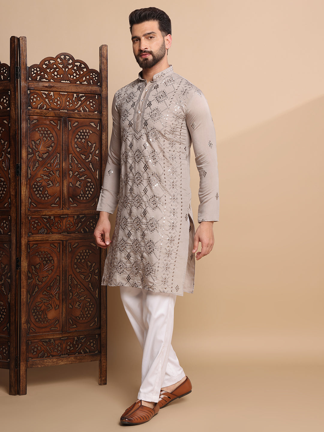 Clay Gray Sequin Kurta Set