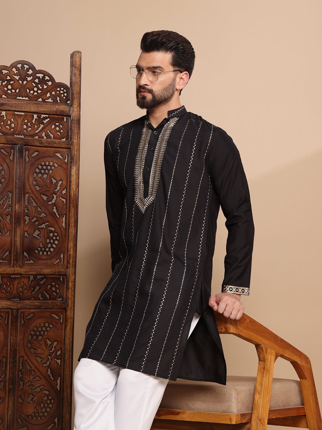 Black Luxe Gold Detail Kurta Set