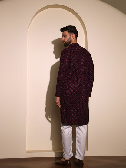 Wine/ Burgundy Chikankari Kurta