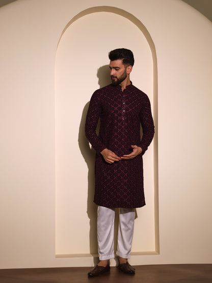 Wine/ Burgundy Chikankari Kurta