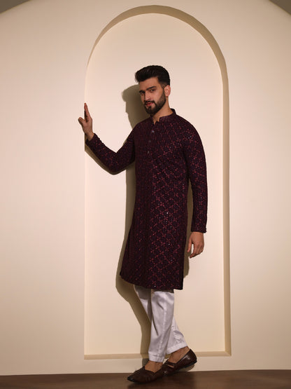 Wine/ Burgundy Chikankari Kurta