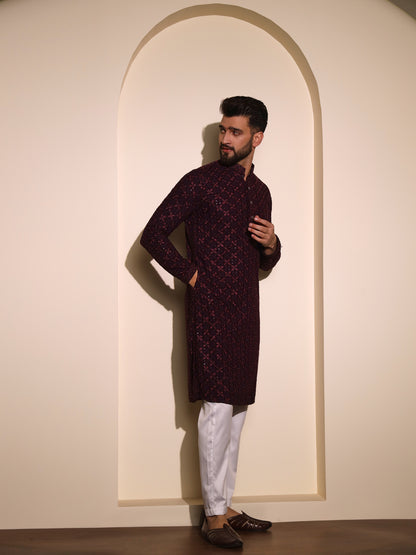 Wine/ Burgundy Chikankari Kurta