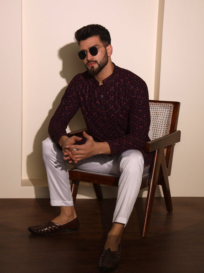 Wine/ Burgundy Chikankari Kurta