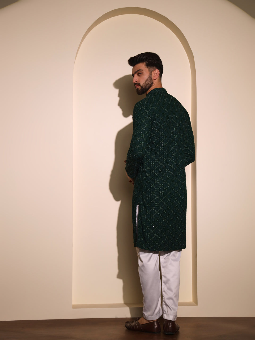 Bottle Green Chikankari Kurta