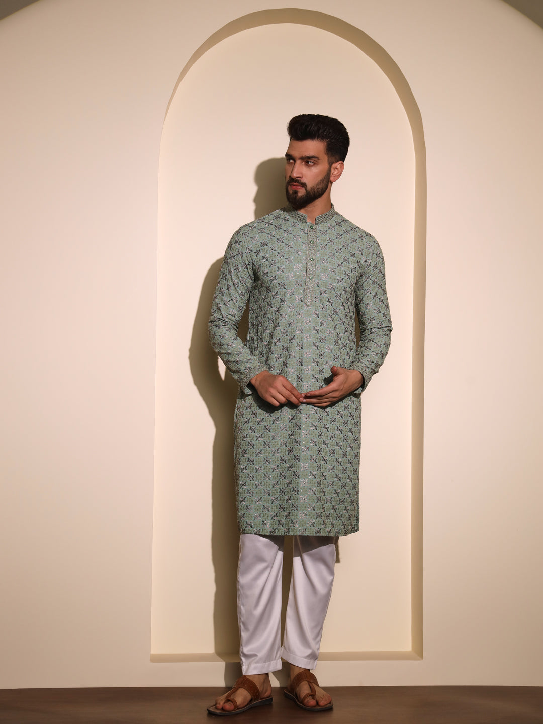 Olive Green Chikankari Kurta