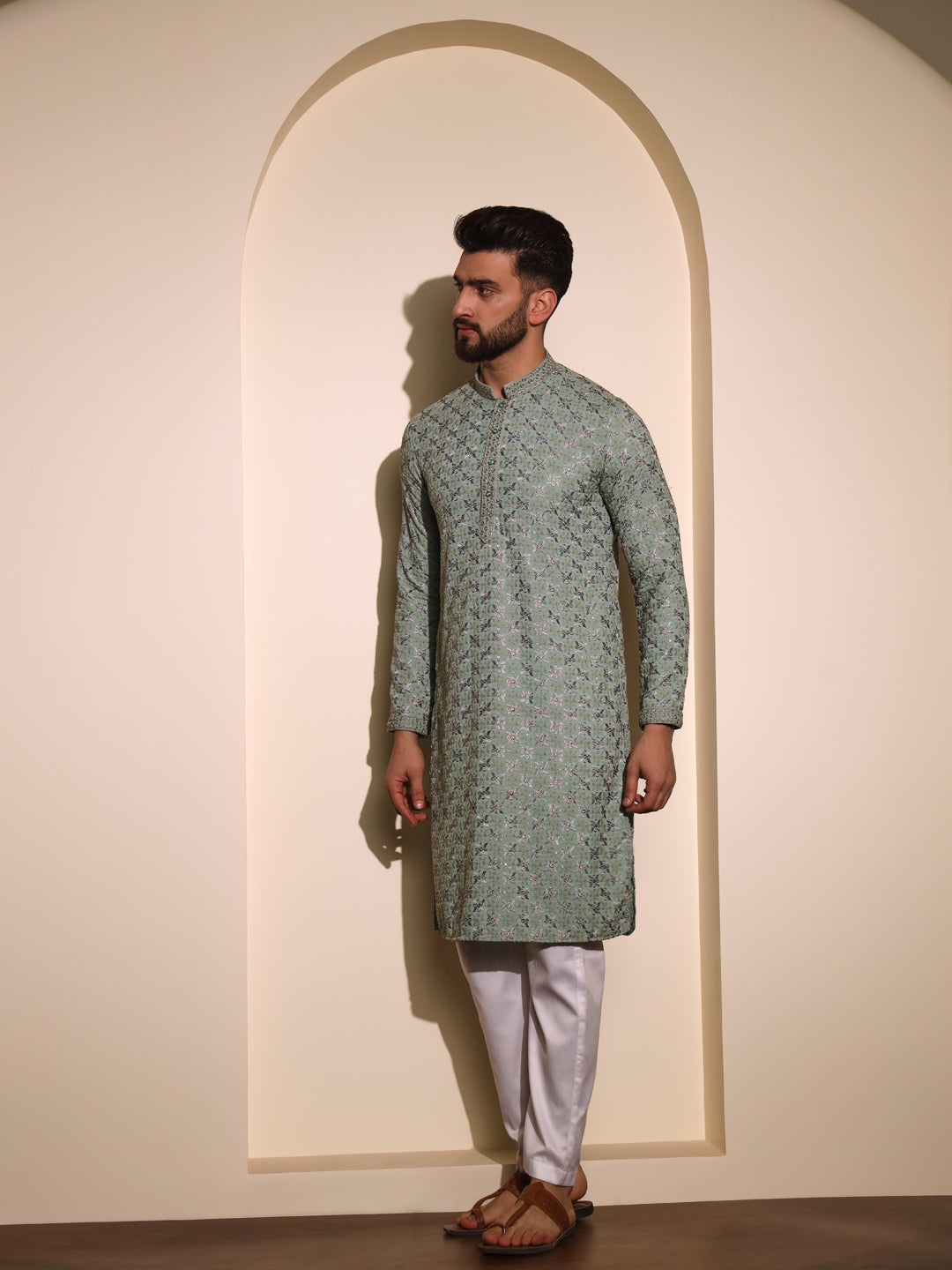 Olive Green Chikankari Kurta