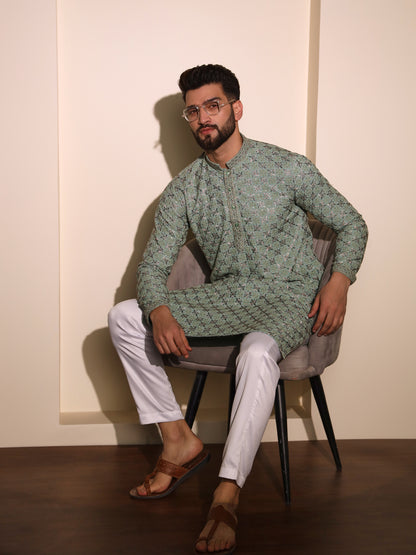 Olive Green Chikankari Kurta