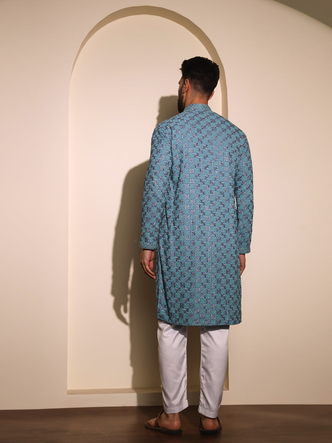 Teal blue chikankari kurta