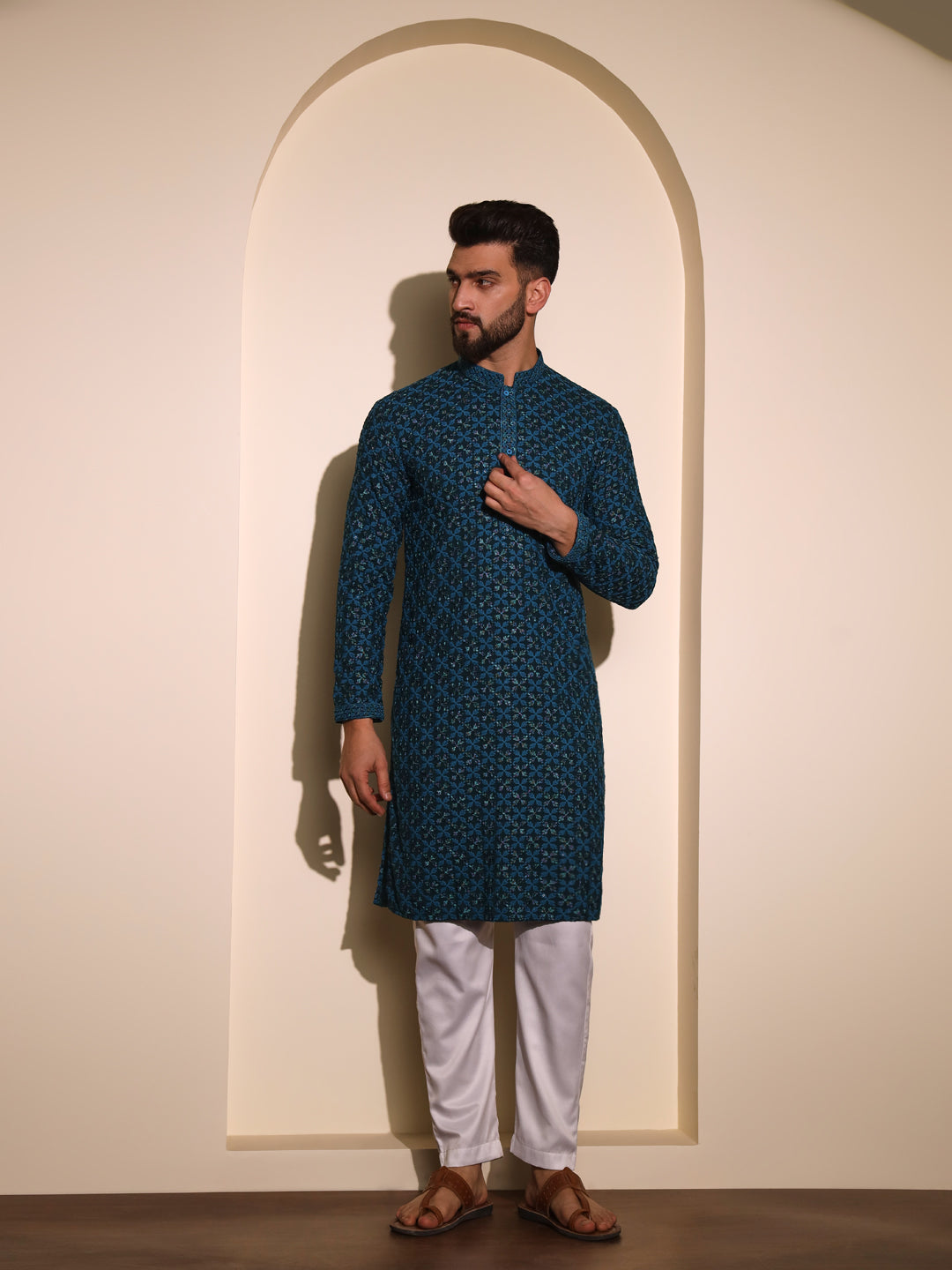 Rama Blue Chikankari Kurta