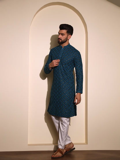 Rama Blue Chikankari Kurta