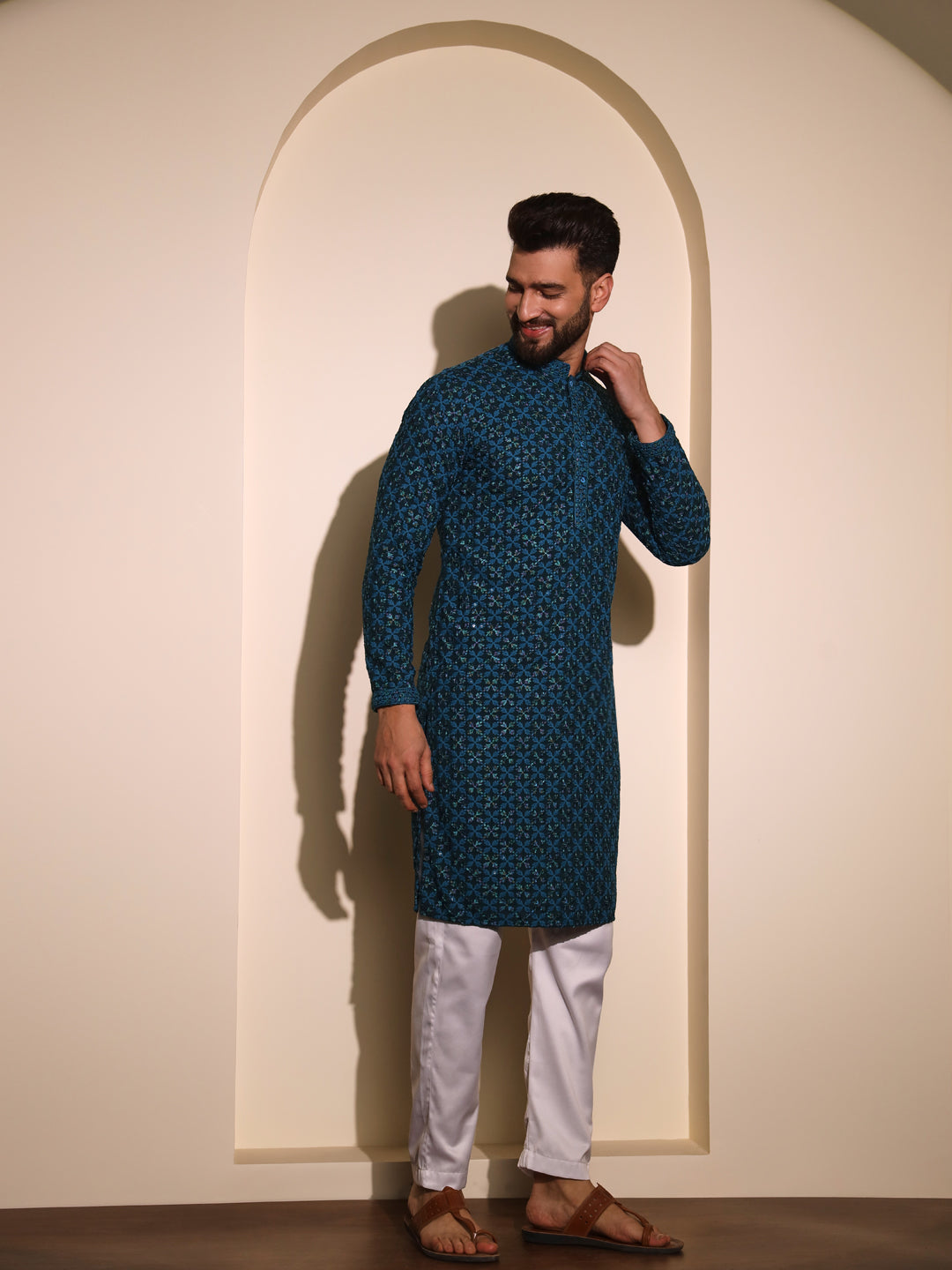 Rama Blue Chikankari Kurta