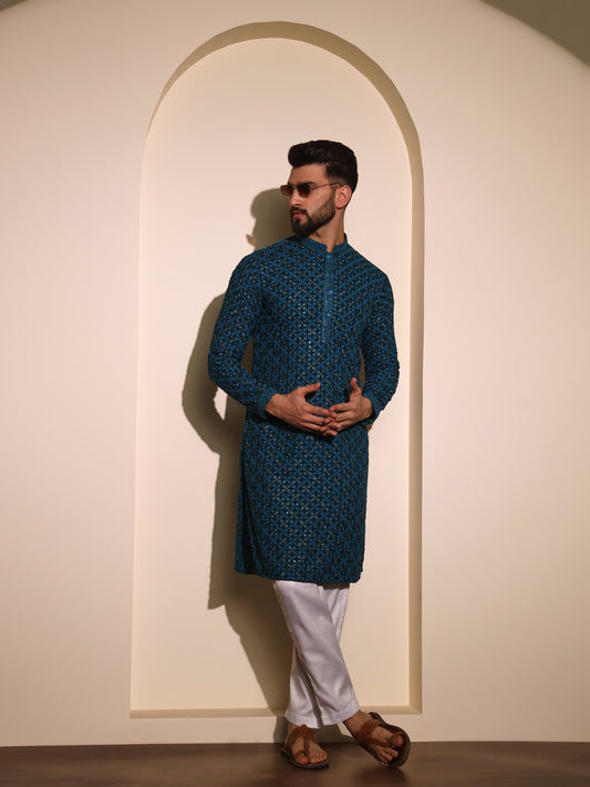 Rama blue chikankari kurta