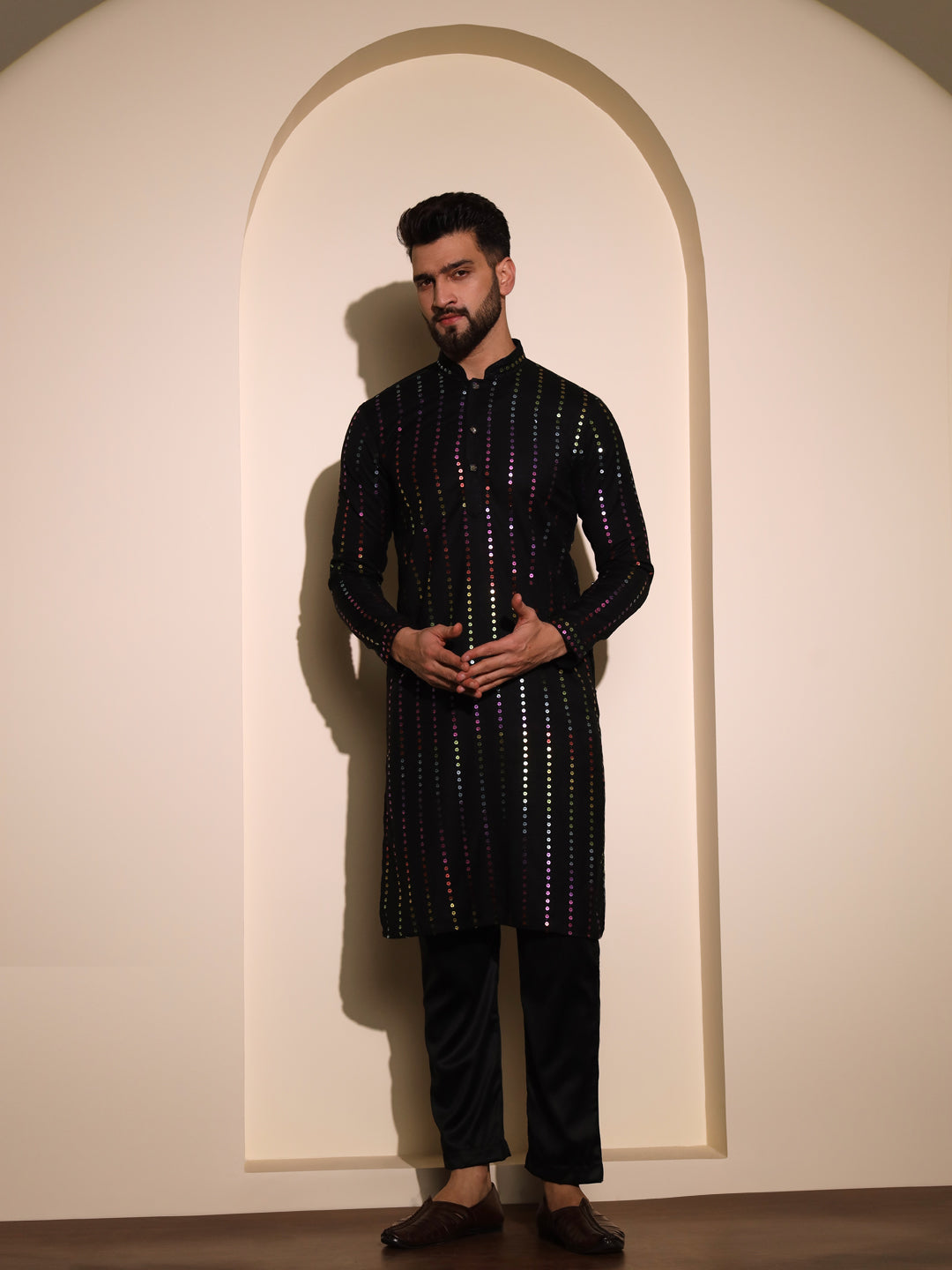 Multicolored Vertical Stripped Embroidery Pure Linen Kurta