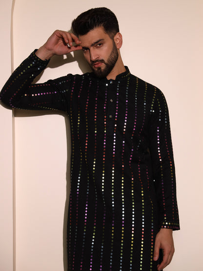 Black Aurora Sequin Stripe Kurta