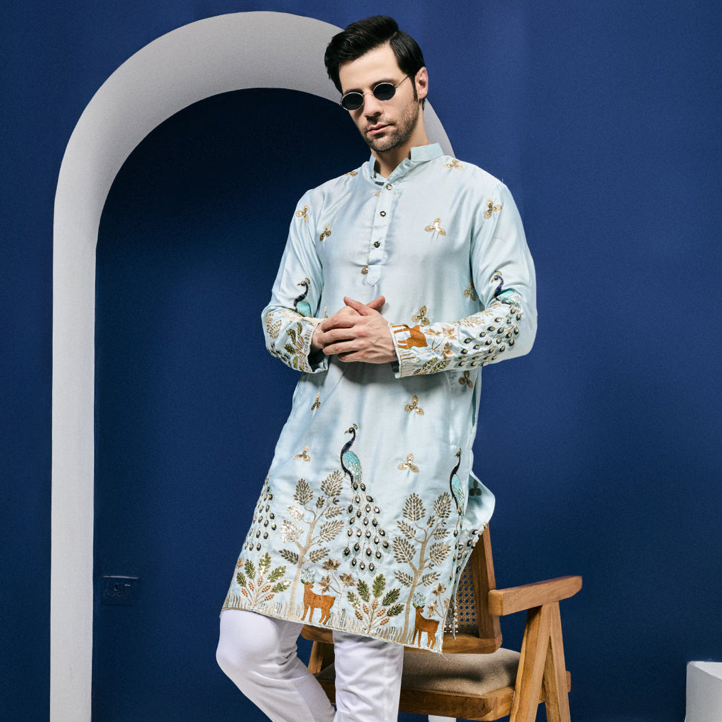 Mayur Baag Sky Blue Kurta Set.