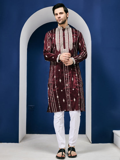 Maroon Twilight with Cut-Dana Embroidery Kurta-pant Set