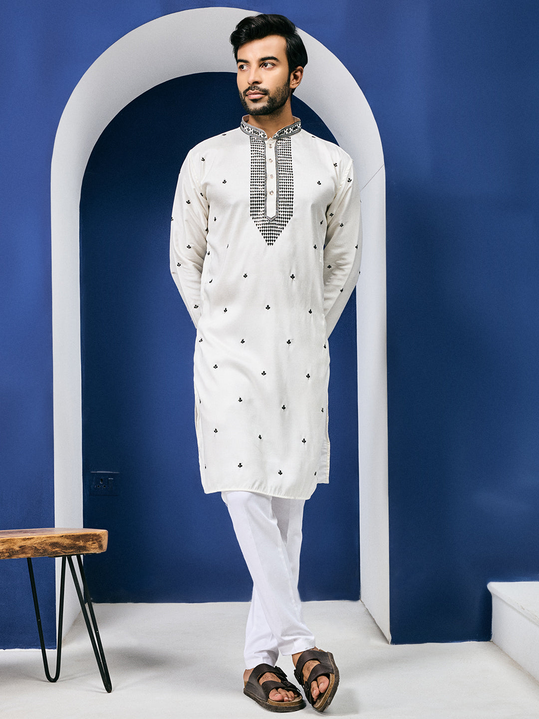 Desi Gleam White Neck Sequined Kurta With Pant