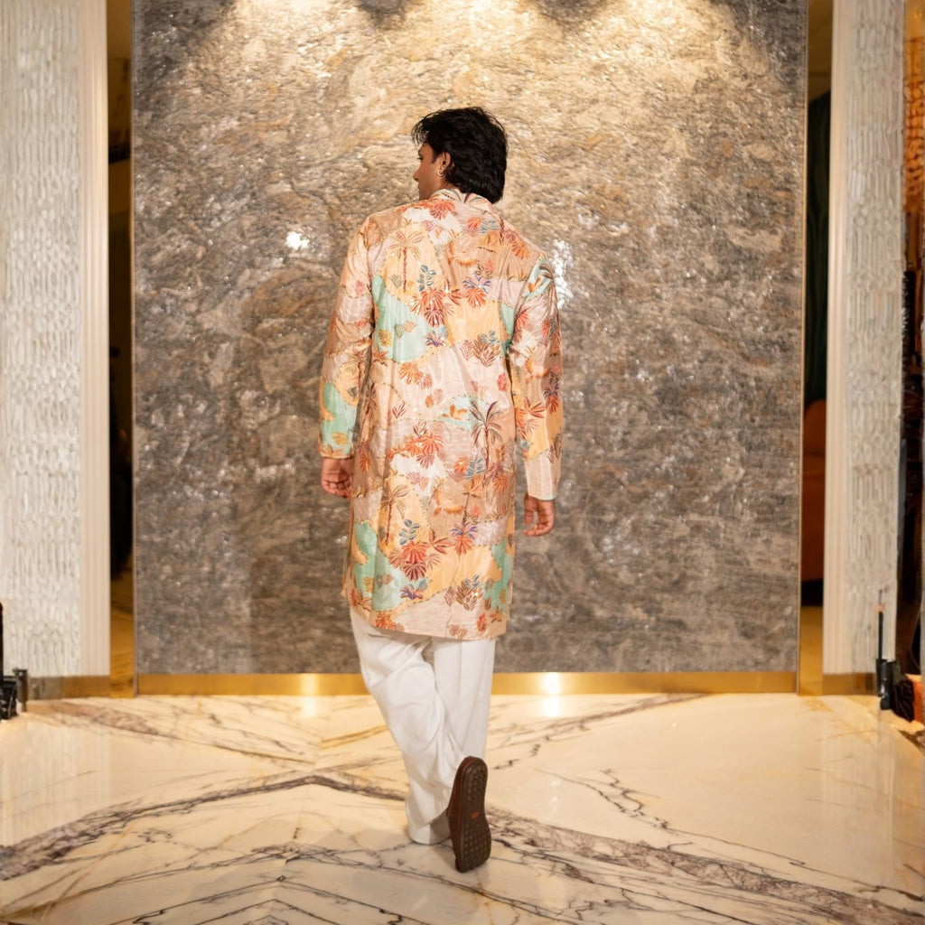 The Shaurya Embroidered Kurta Set(Imperial Peach Tapestry)