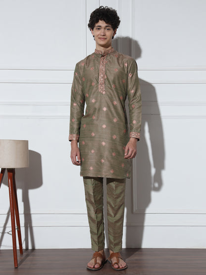 Pastel Green Butta Embroidered Pure Cotton Kurta Set