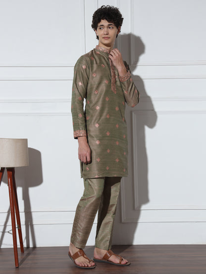 Pastel Green Butta Embroidered Pure Cotton Kurta Set