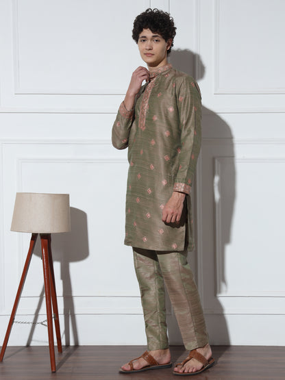 Pastel Green Butta Embroidered Pure Cotton Kurta Set