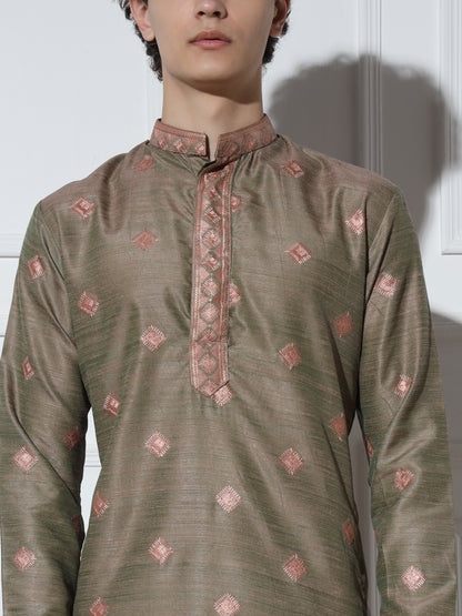 Pastel Green Butta Embroidered Pure Cotton Kurta Set