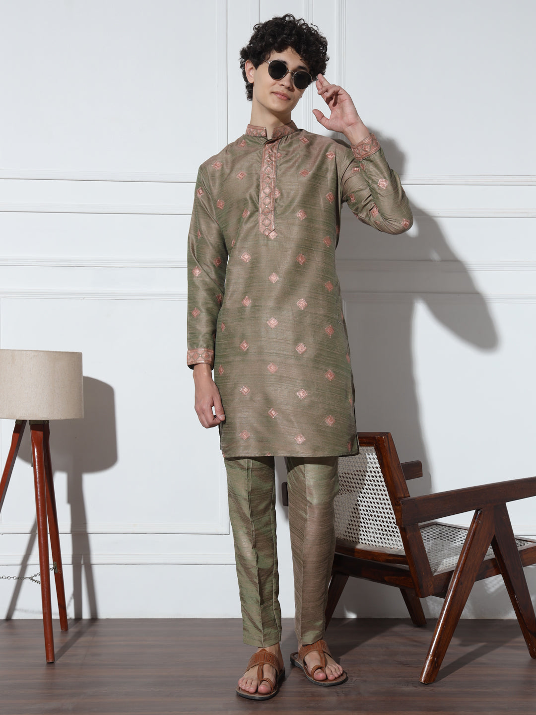 Pastel Green Butta Embroidered Pure Cotton Kurta Set