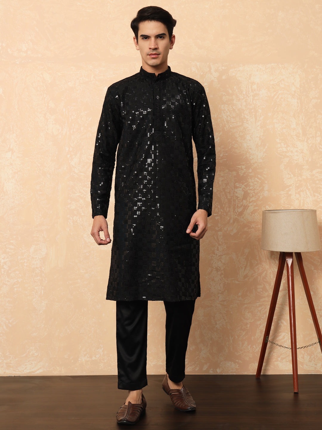 Black Chikankari Kurta with Sequencing