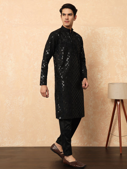 Black Chikankari Kurta with Sequencing