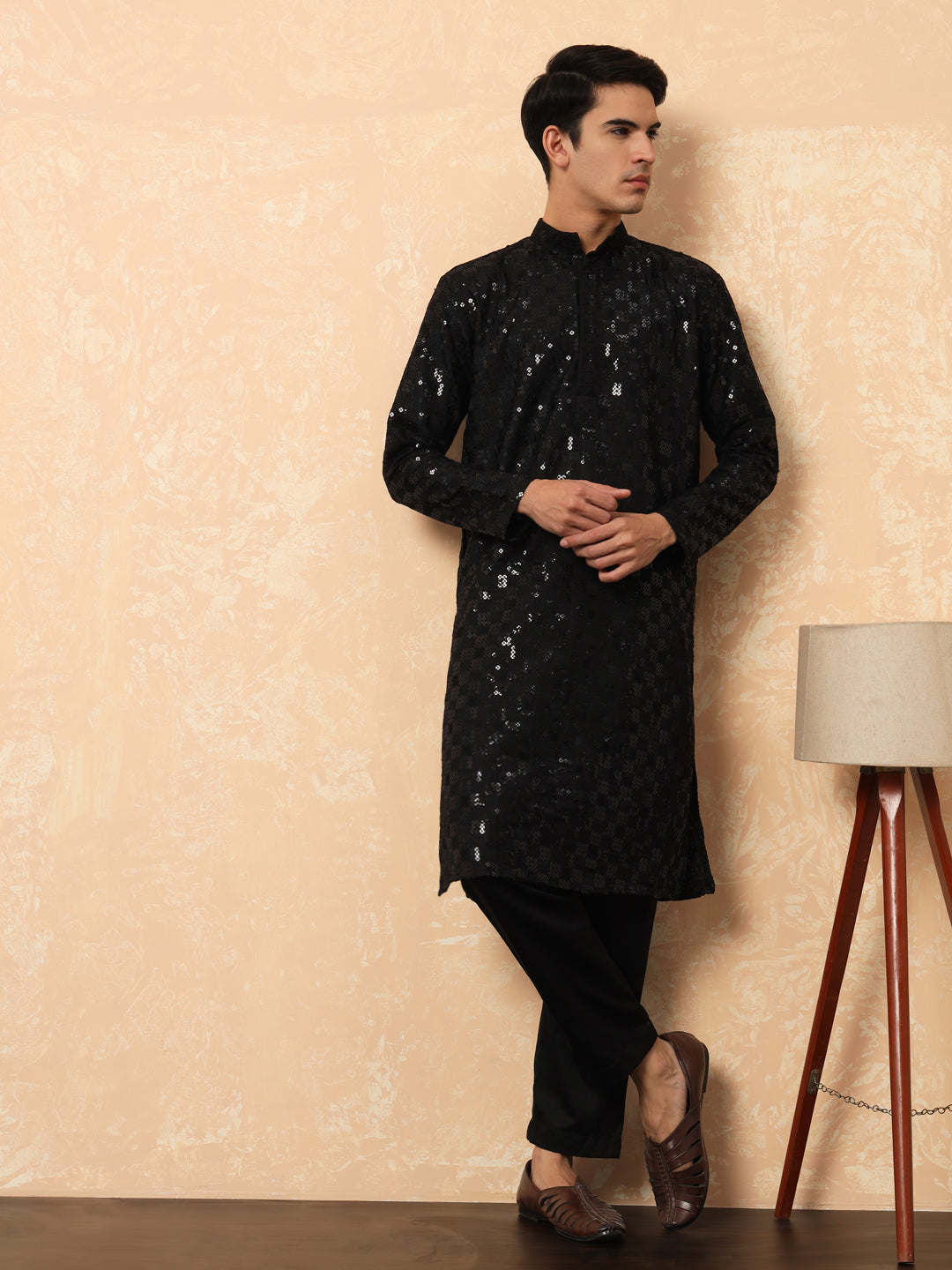 Black Chikankari Kurta with Sequencing