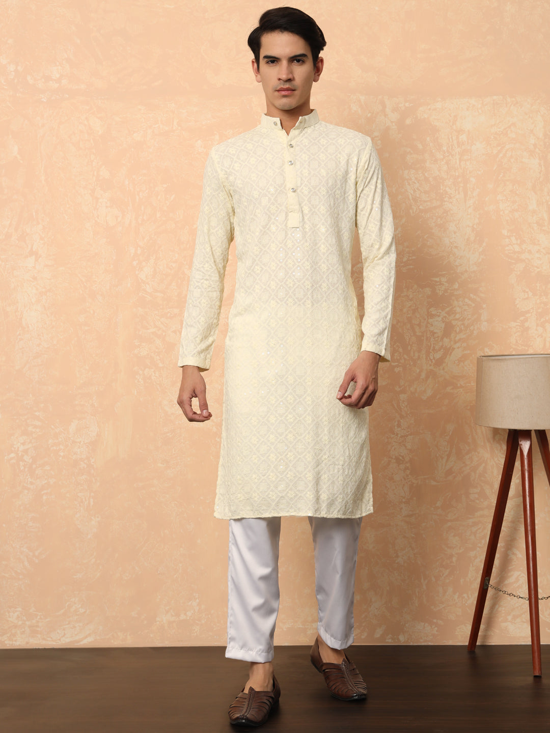 Cream Chikankari Cotton Kurta