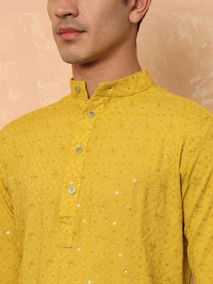 Yellow Chikankari Cotton Kurta