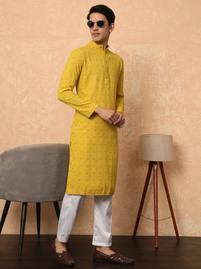 Yellow Chikankari Cotton Kurta