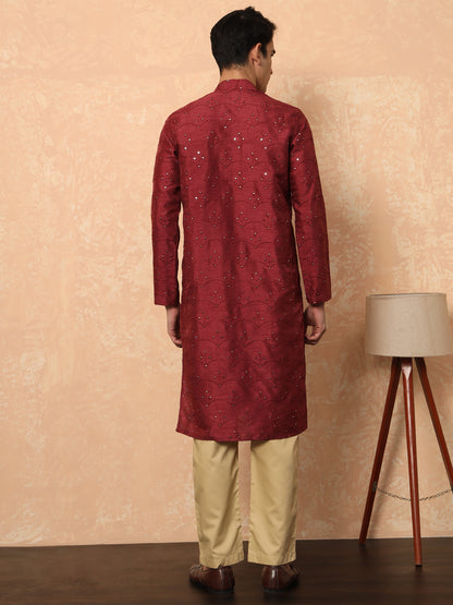 Maroon Kurta With Rich Mirror Embroidery Work