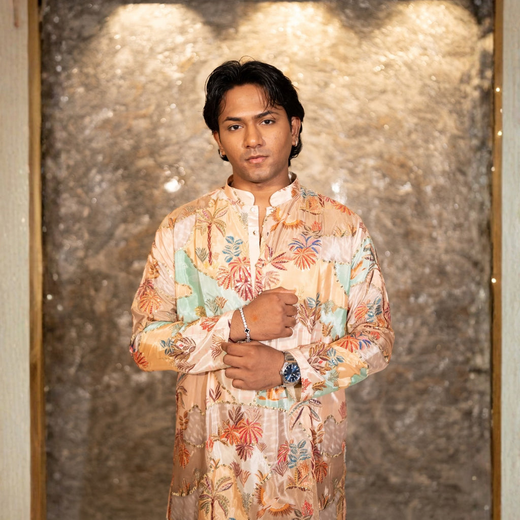 The Shaurya Embroidered Kurta Set(Imperial Peach Tapestry)